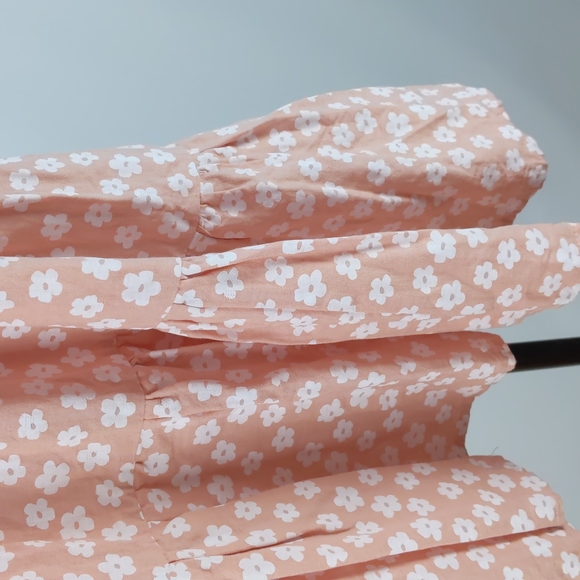 The Self Styler Dress Size 14 Pink White Floral Puff Sleeves Ruffle Tie-up Neck - Picture 7 of 15